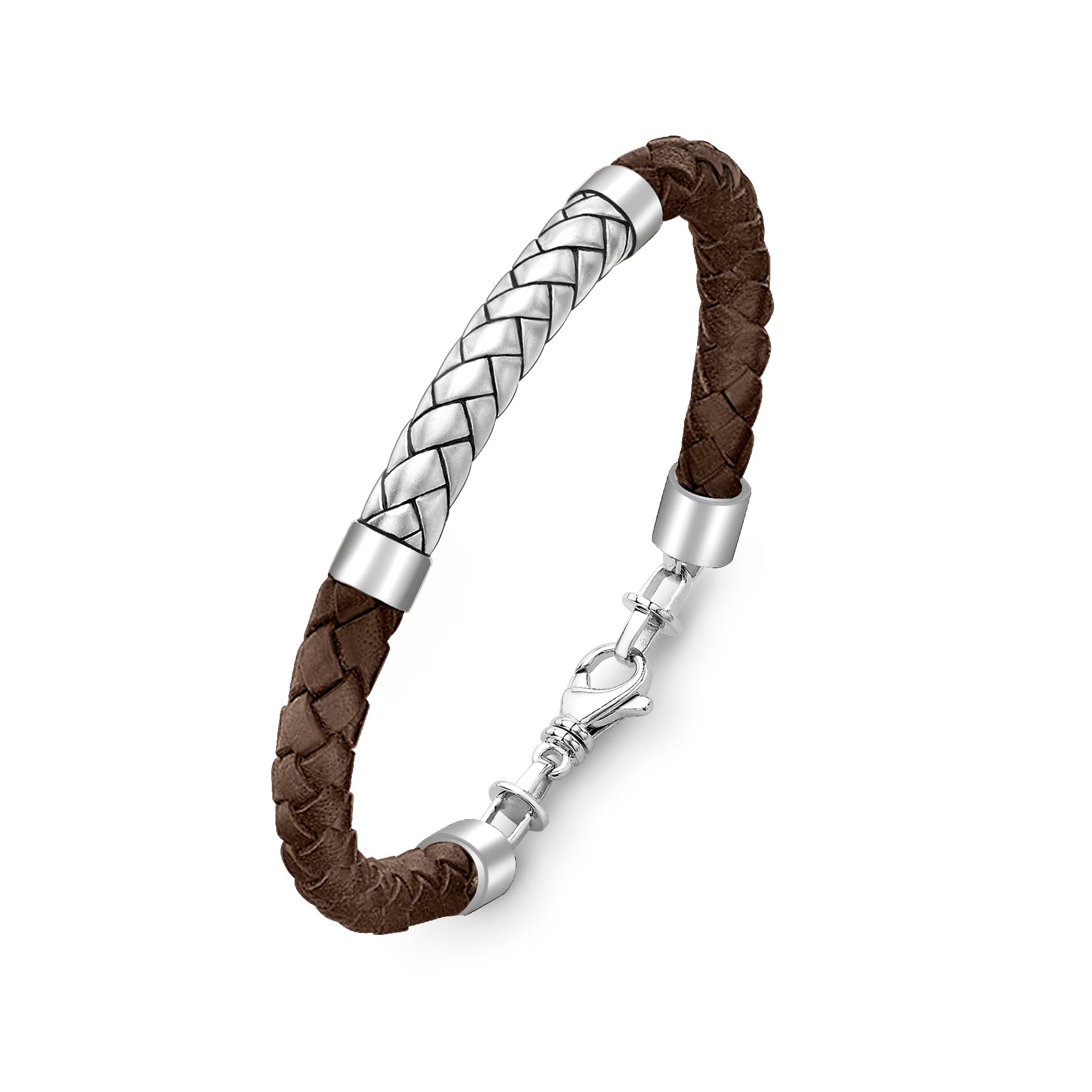 Sterling Silver/Brown Leather Bracelet HERRINGBONE COLLECTION