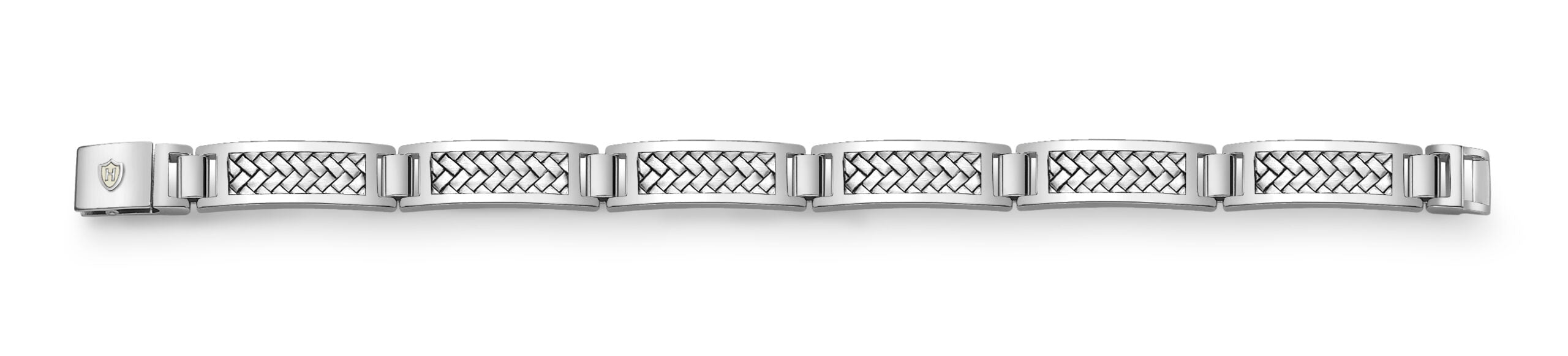 Men’s Sterling Silver Rhodium Plated Herringbone Rectangular Link Bracelet