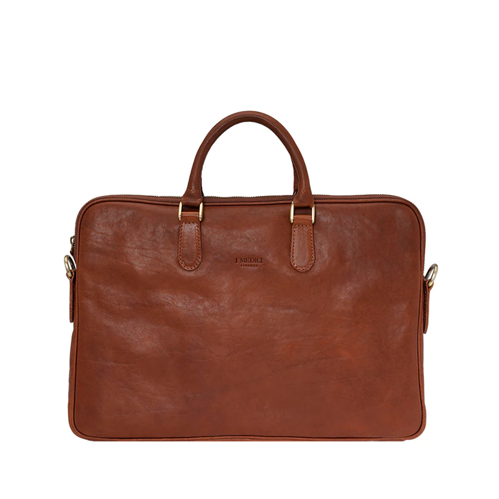 Italian leather satchel laptop briefcase - Tan