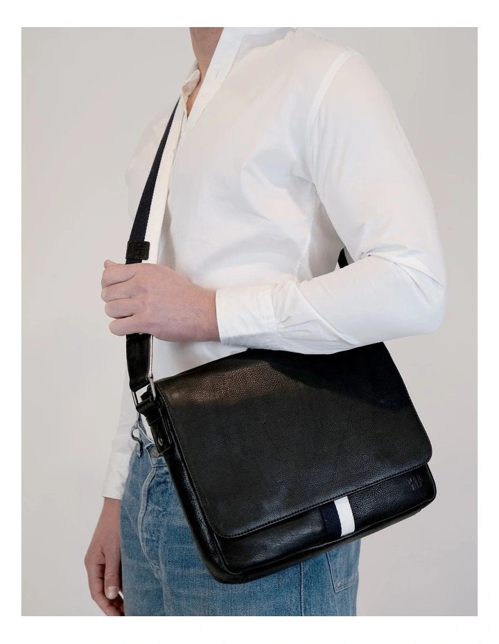 Leather Cross-Body Laptop Bag in Black