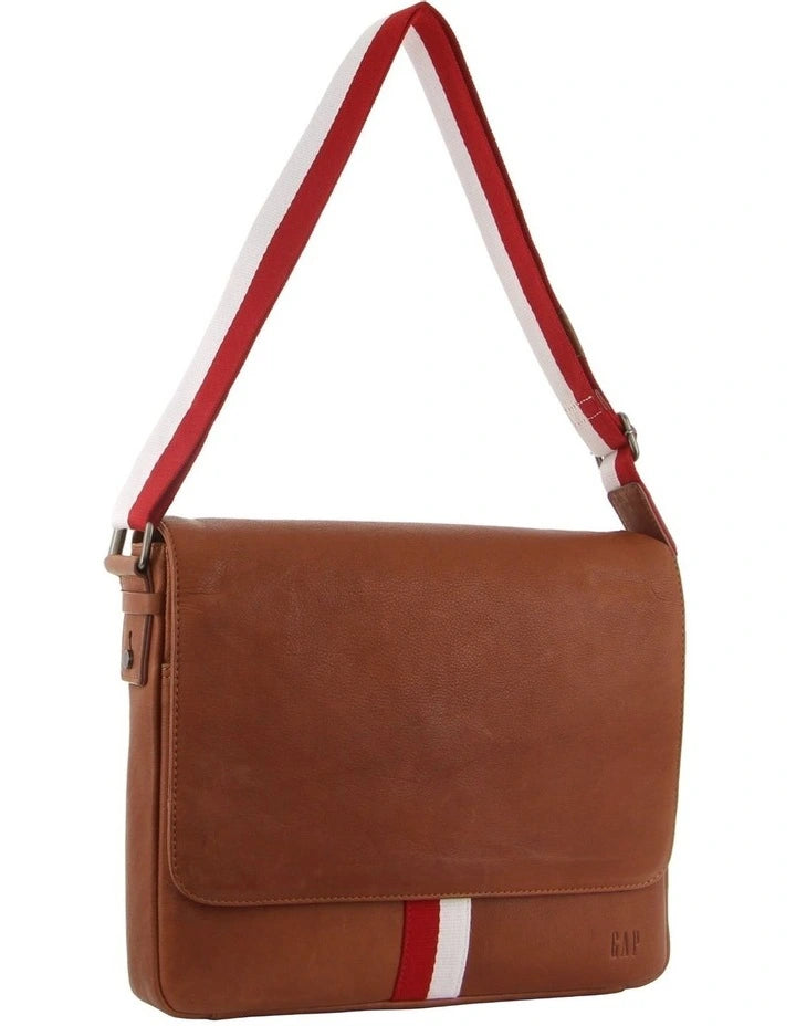 Leather Cross-Body Laptop Bag in Tan