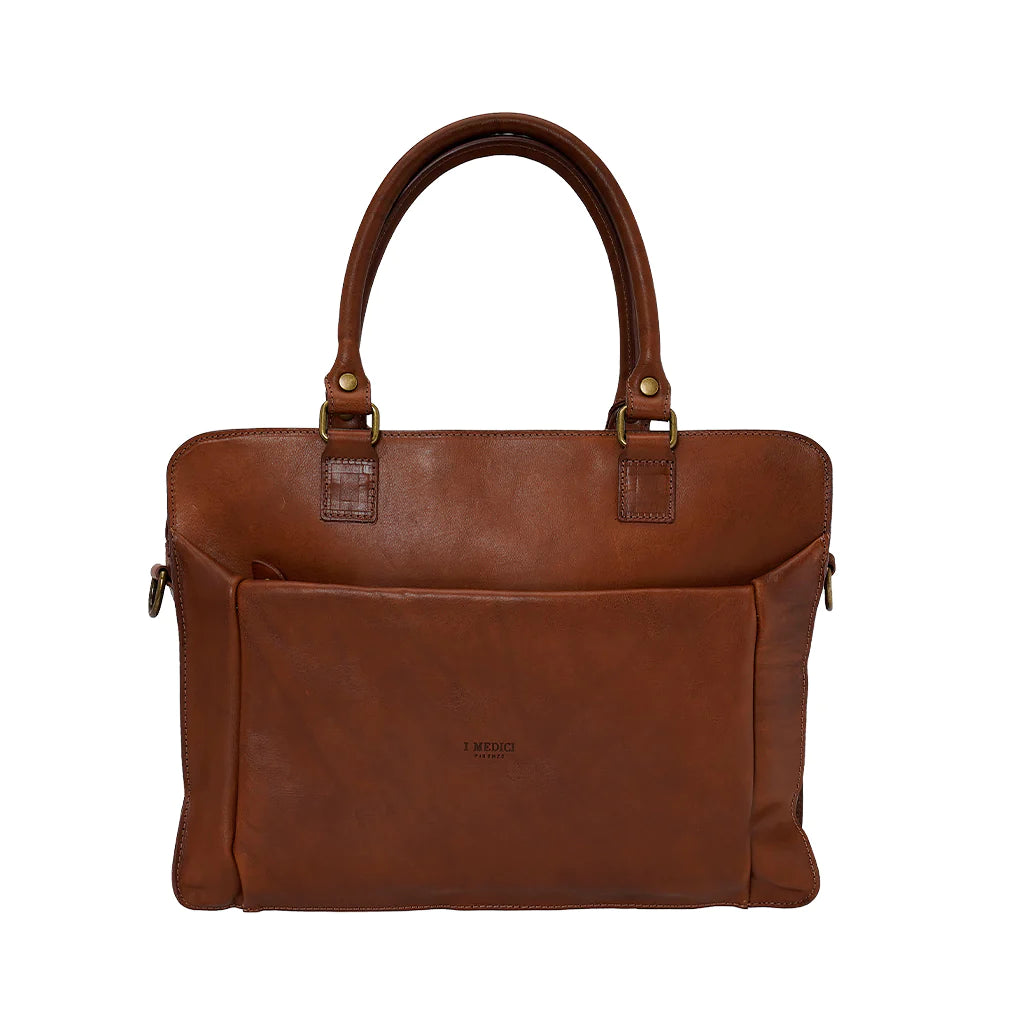 Italian Leather Briefcase - Tan