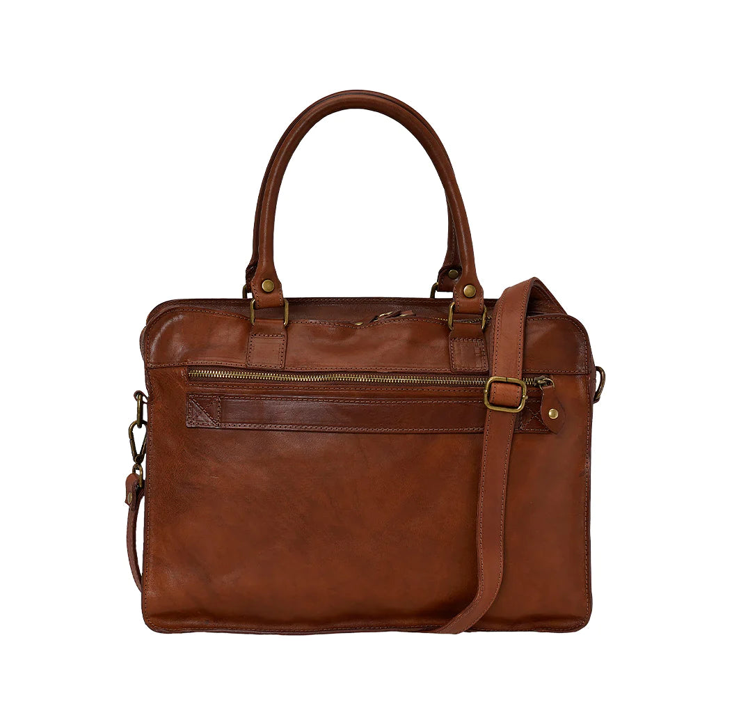 Italian Leather Briefcase - Tan