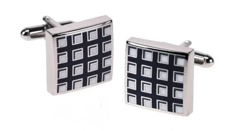 Cudworth Black & White Checked Enamel Cufflinks