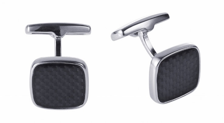Polished Stainless Steel & Black Carbon Fibre Cufflinks