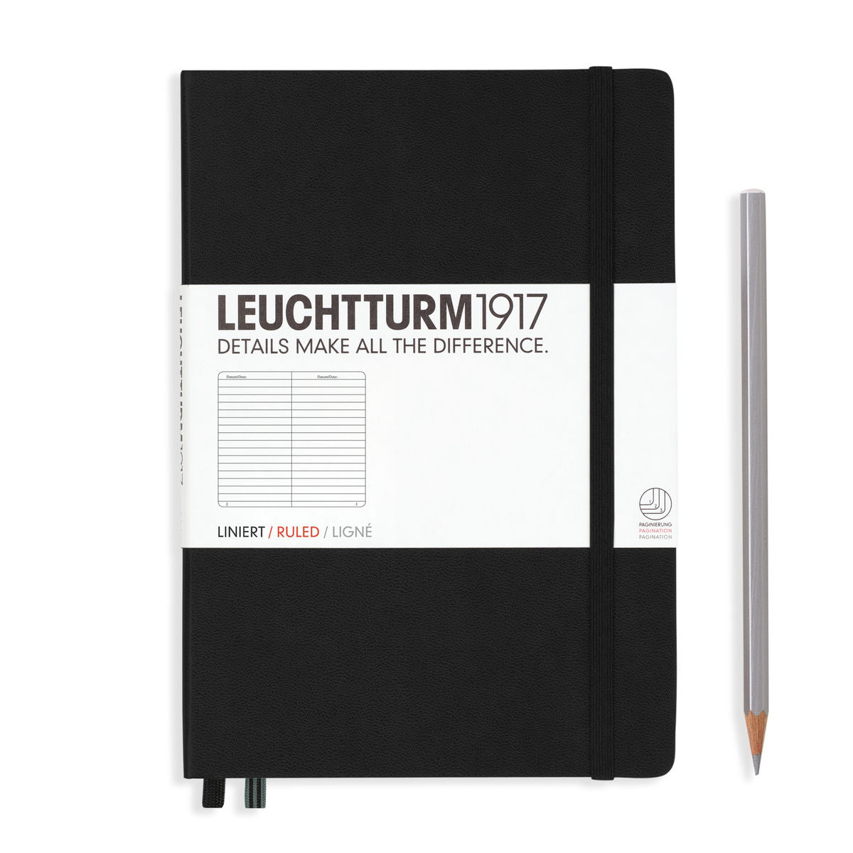 Notebook Medium (A5) Hardcover, 249 Numbered Pages, Ruled, Black