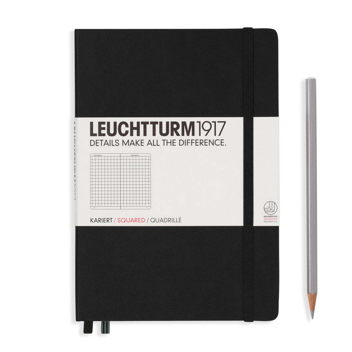 Notebook Medium (A5) Hardcover, 249 Numbered Pages, Squared, Black