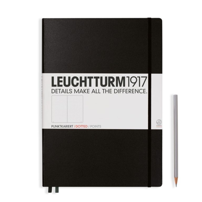 Notebook Master (A4+) Hardcover, 235 Numbered Pages, Dotted, Black