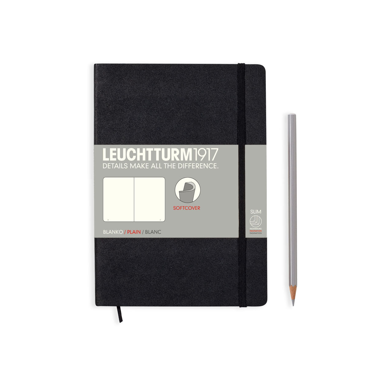 Notebook Medium (A5) Softcover, 121 Numbered Pages, Black, Plain