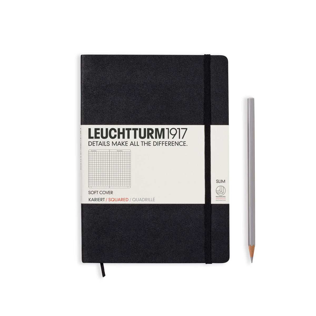 Notebook Medium (A5) Softcover, 121 Numbered Pages, Squared, Black