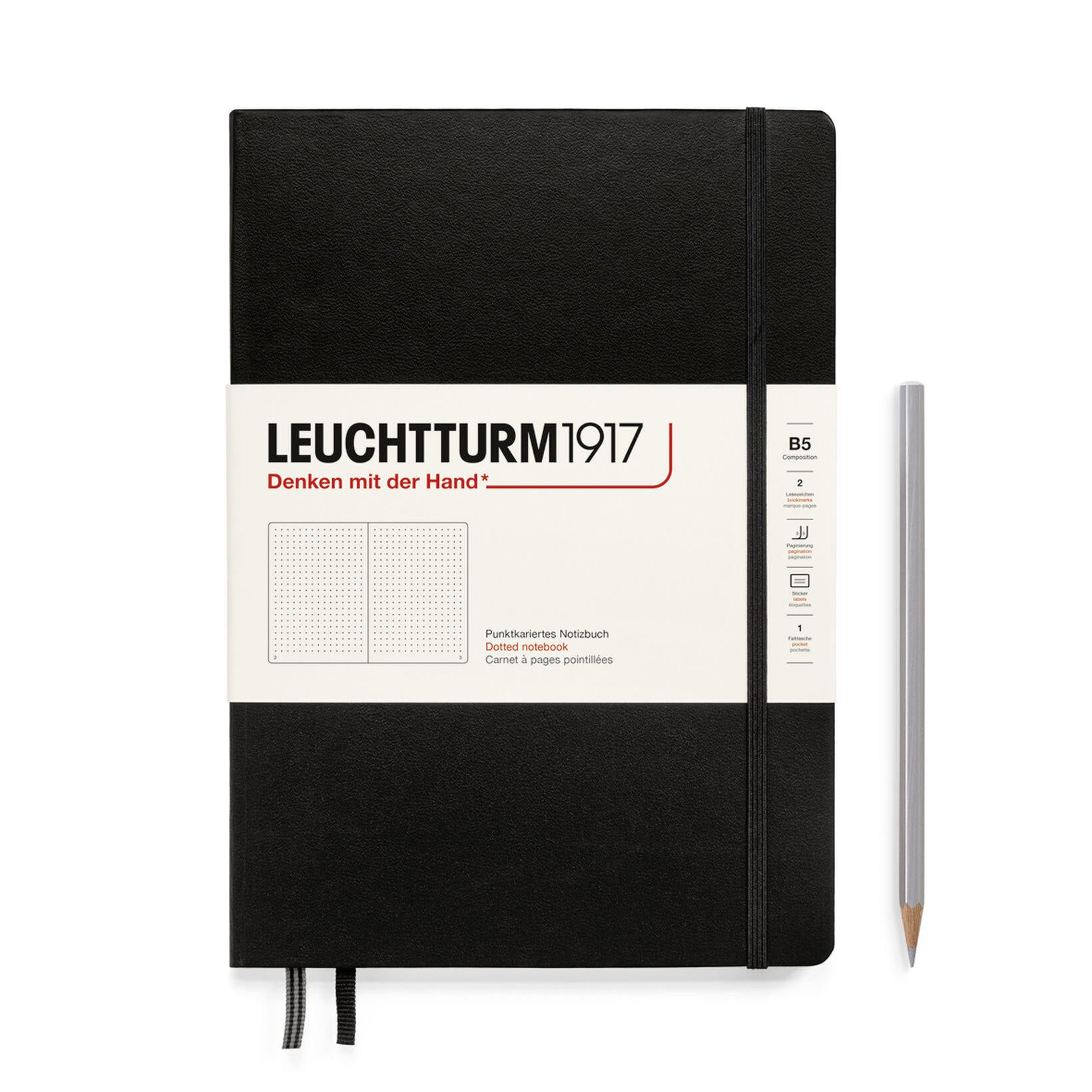 Notebook Hardcover composition (B5), 219 Numbered pages, Dotted, Black