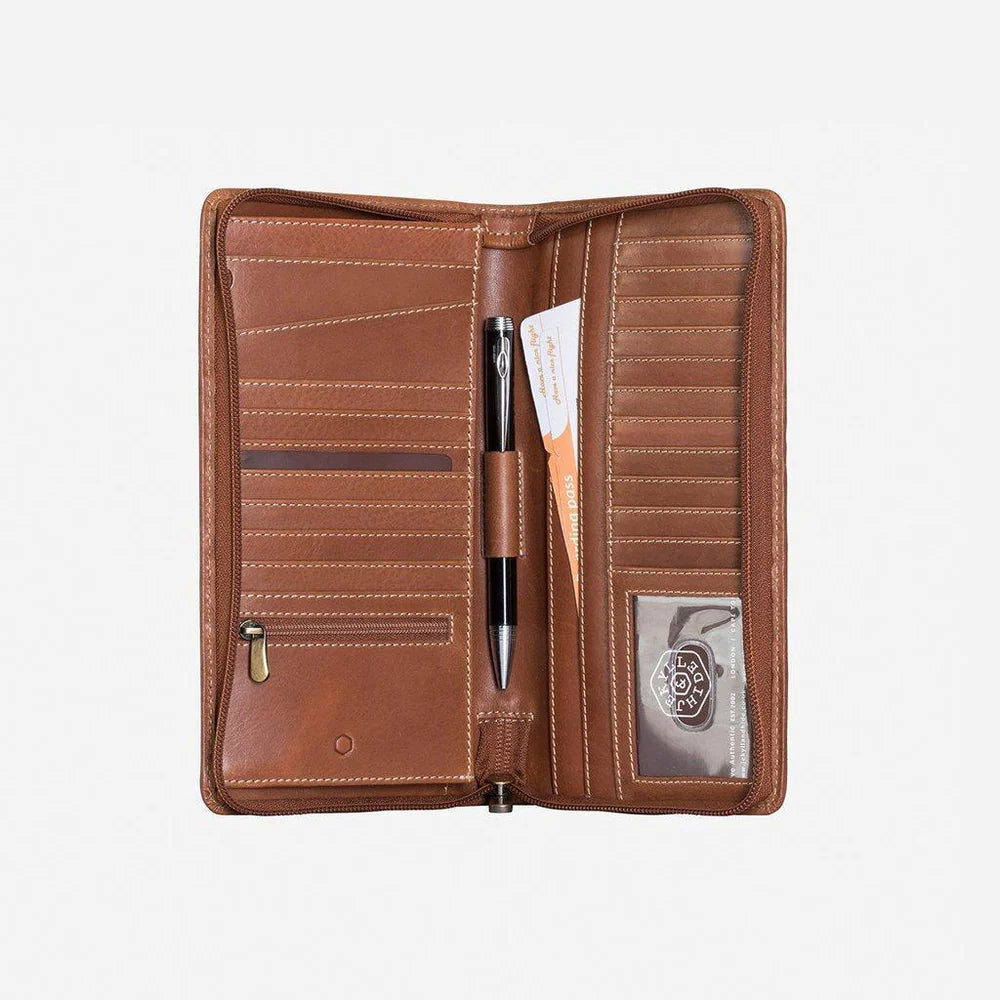 LARGE ZIP-AROUND TRAVEL AND PASSPORT ORGANISER CLAY