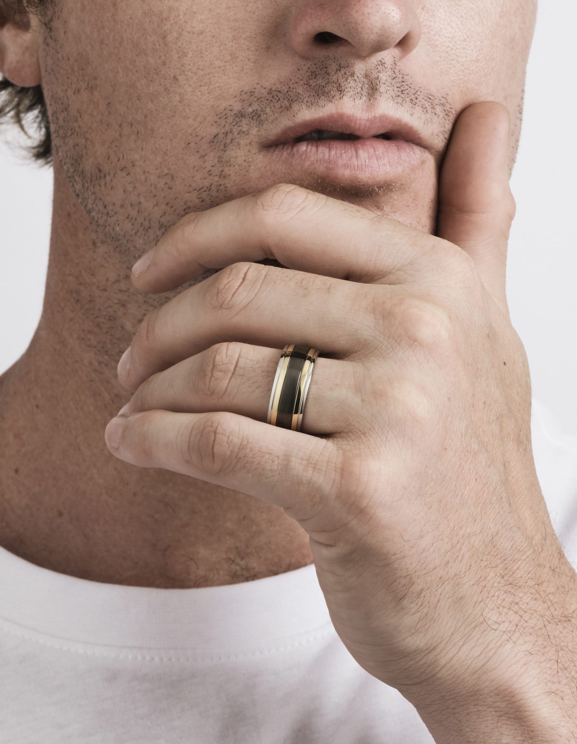 Cudworth Polished Stainless Steel, Ion Plated Gold & Matt Ion Plated Black Ring