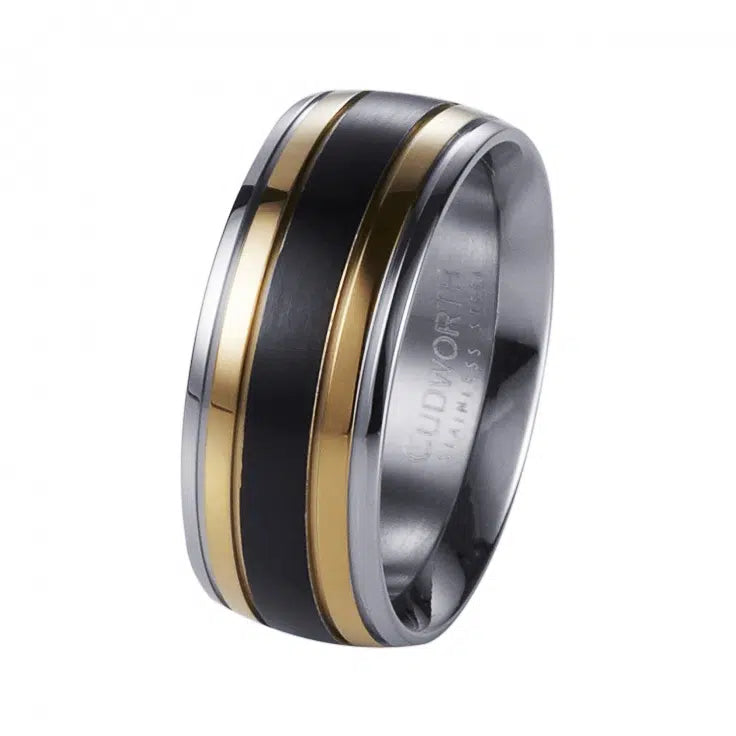 Cudworth Polished Stainless Steel, Ion Plated Gold & Matt Ion Plated Black Ring