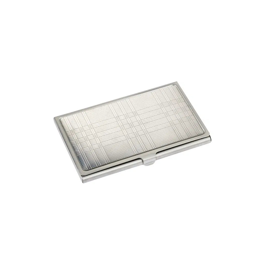 Card Case In Plaid Pattern Polished Stainless Steel