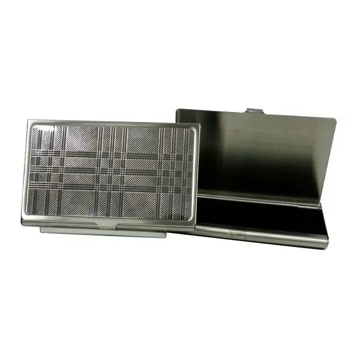 Card Case In Plaid Pattern Polished Stainless Steel