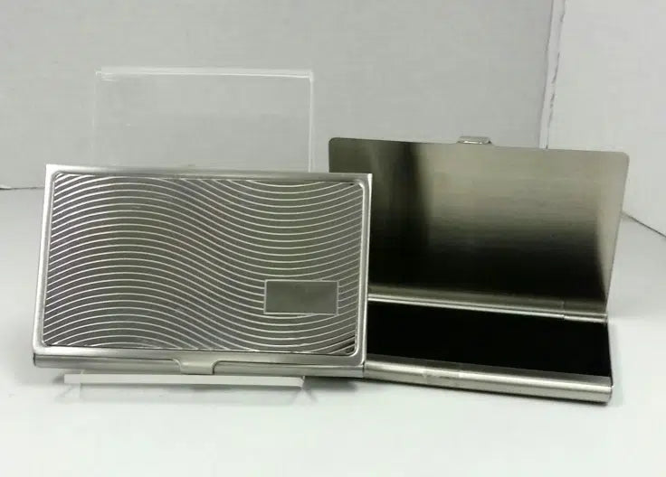 Card Case In Wave Pattern Brushed Stainless Steel