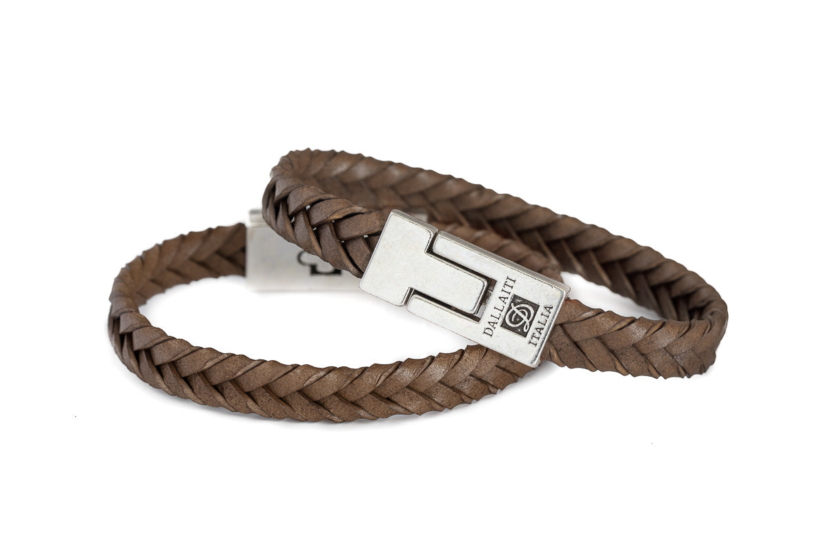 Dark Brown braided leather bracelet with magnetic metal buckle