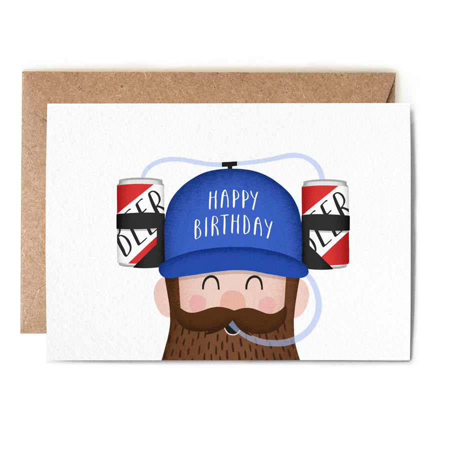 BEER HAT Happy Birthday Greeting Card