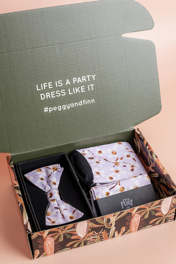 Peggy and Finn Wax Flower Bow Tie Gift Set in Purple