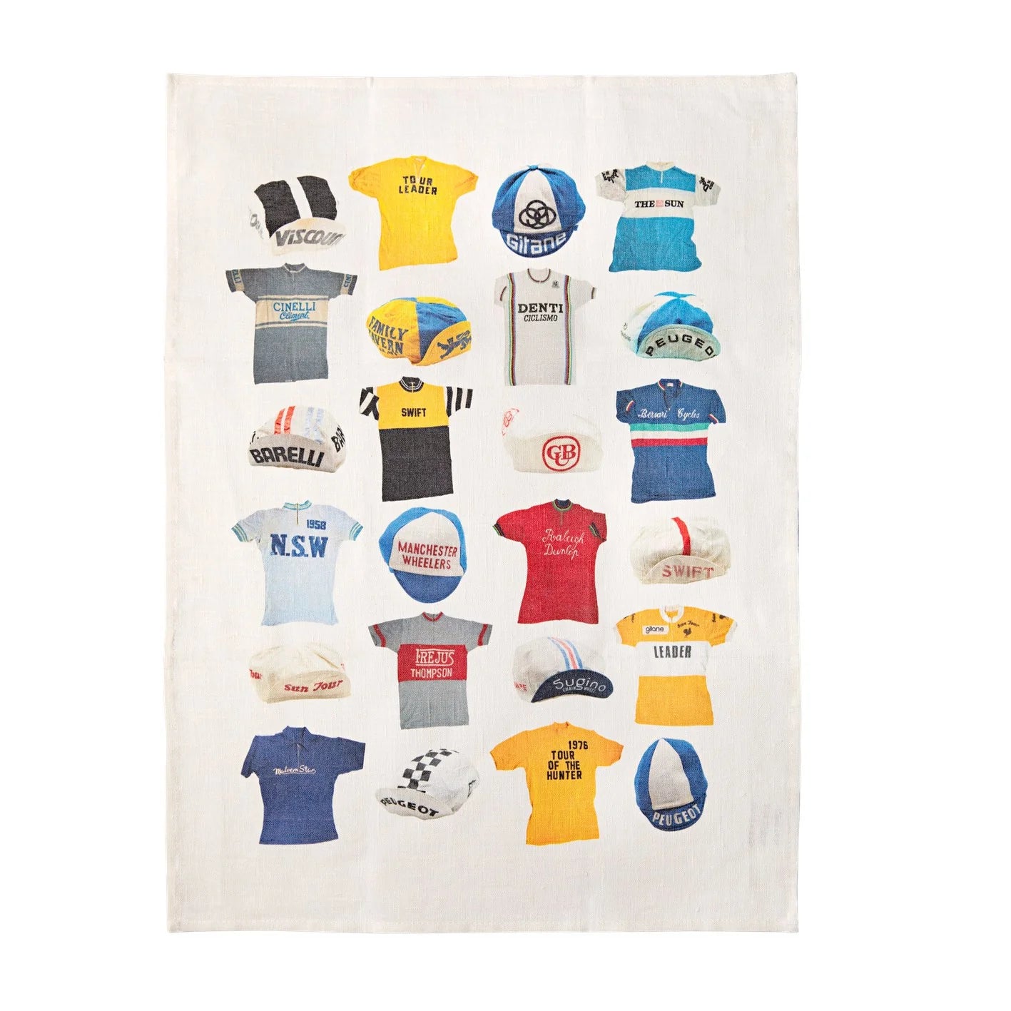 Vintage Cycling Caps & Jerseys Tea Towel