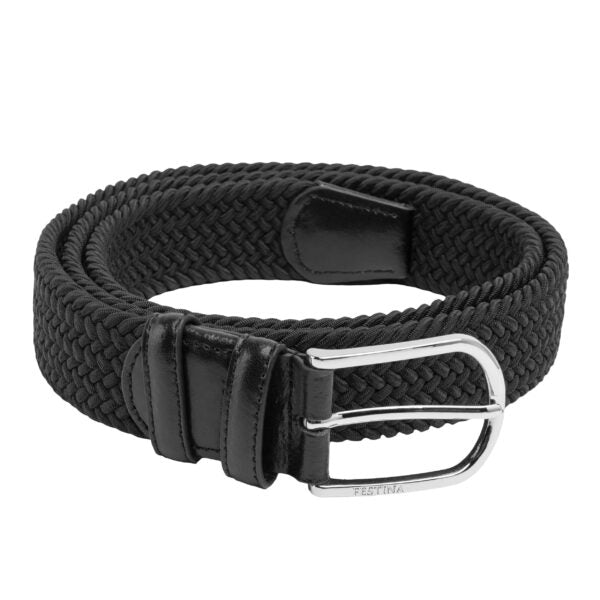 Black Stretch Web /Leather Belt Sports Black
