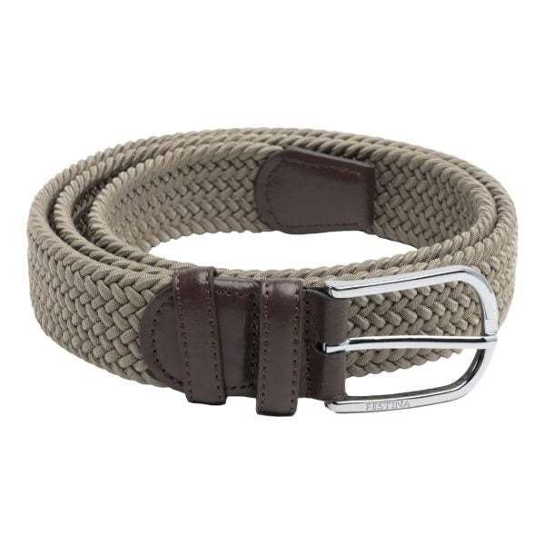 Taupe Stretch Web /Leather Belt Sports