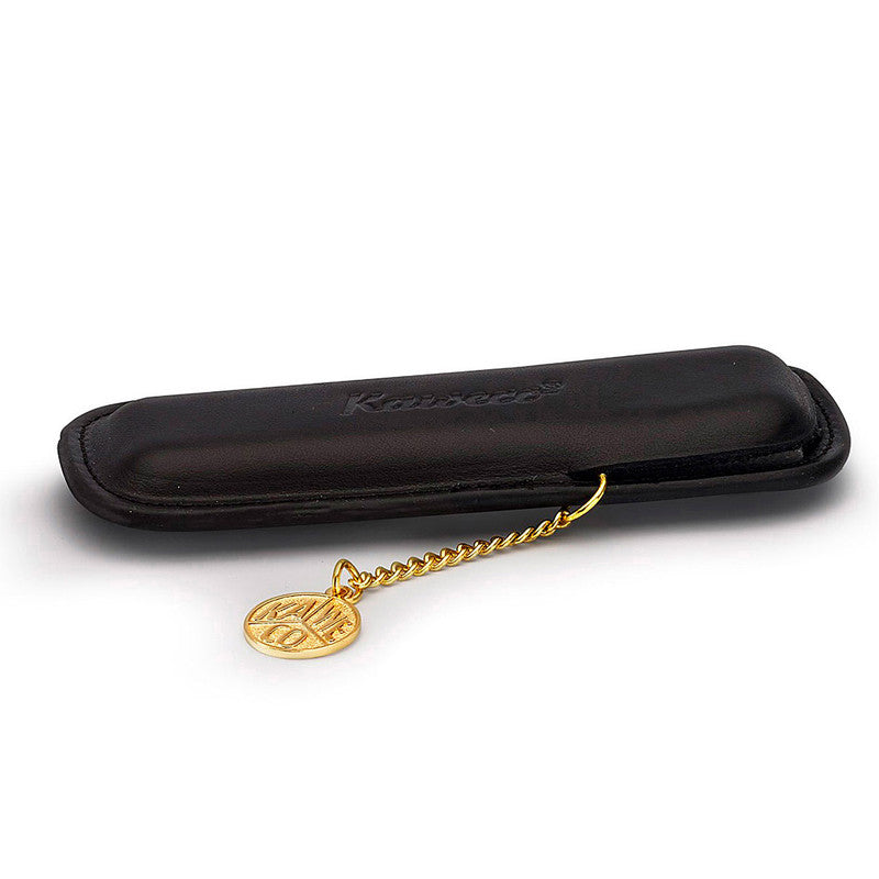 Leather Pen Pouch with Coin Fob - Black
