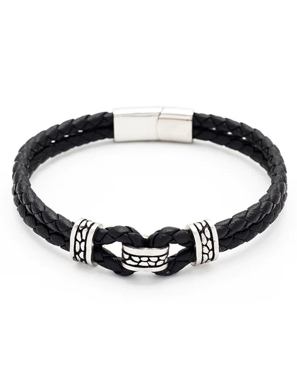Leather Bracelet with Stainless Steel - 06
