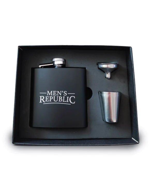 Hip Flask, Funnel and 2 Cups - Silver/Blk