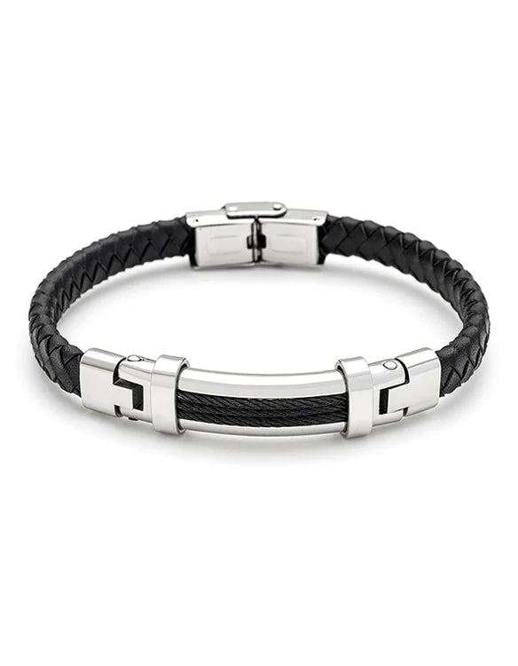 Leather Bracelet with Stainless Steel - 71