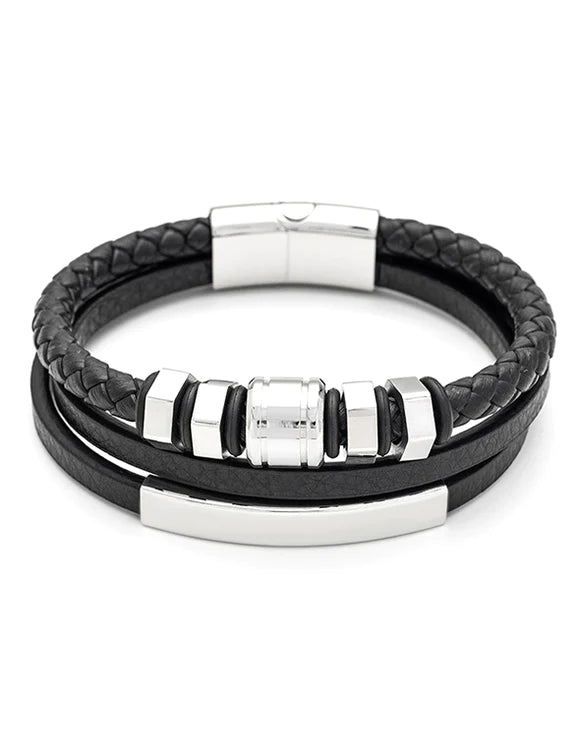 Multi Leather Bracelet with Stainless Steel - 72