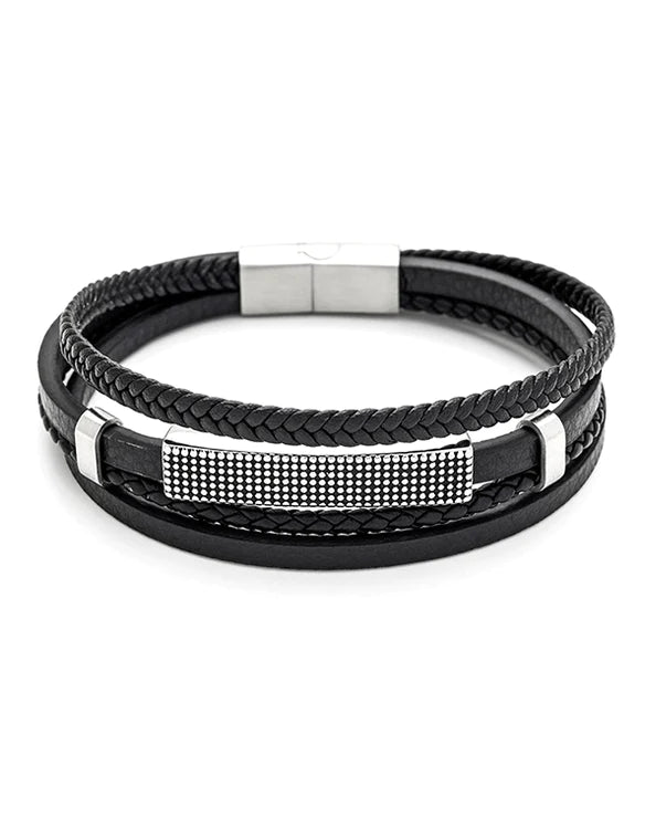 Multi Leather Bracelet with Stainless Steel - 73