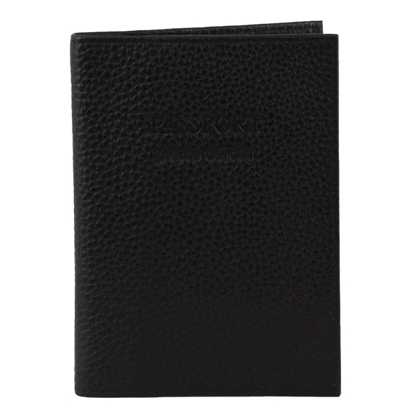 LEATHER PASSPORT WALLET COVER Black
