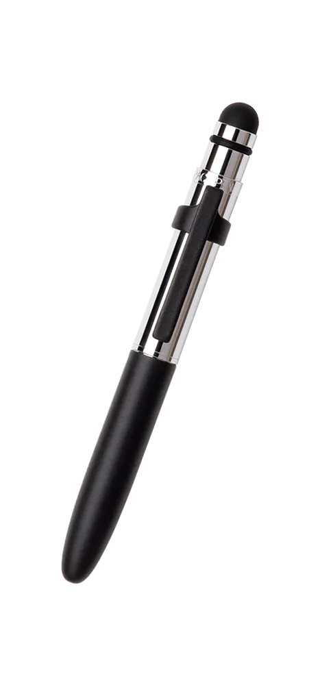 Chrome Bullet Grip Space Pen, Black Cap, Clip, Stylus