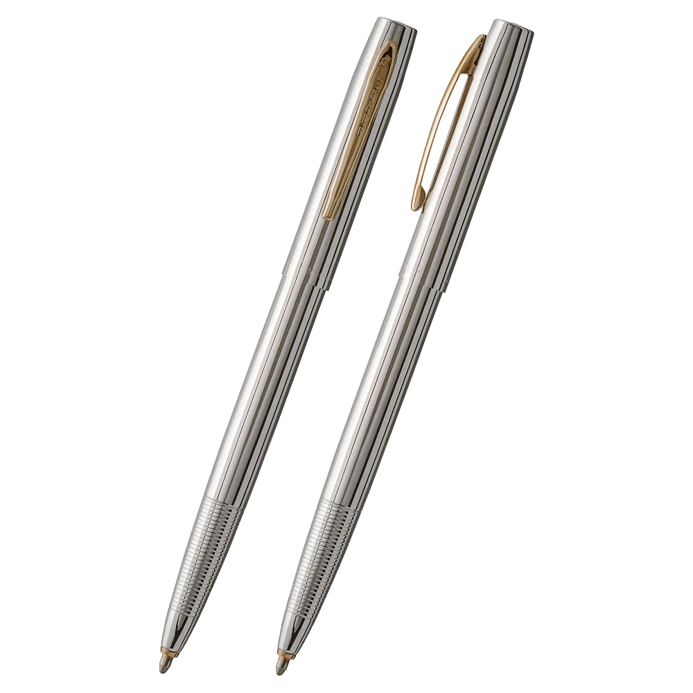 Chrome Cao-o-Matic Space Pen, Gold Accents