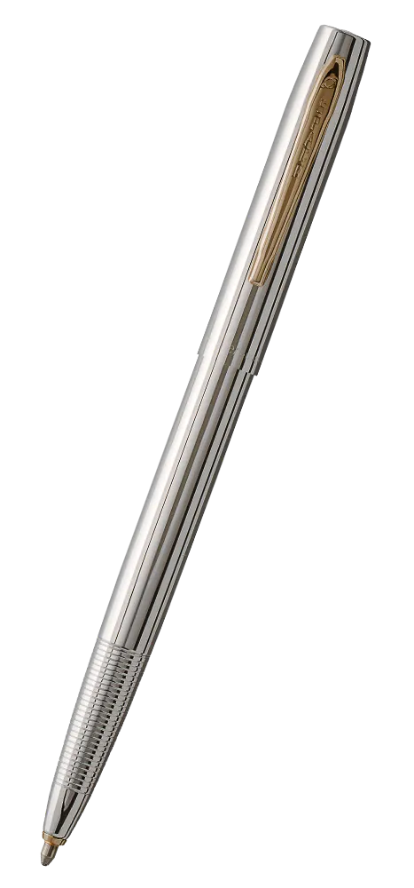 Chrome Cao-o-Matic Space Pen, Gold Accents