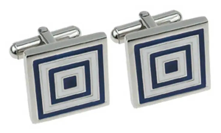 Polished Square Stainless Steel & Blue Enamel Cufflinks