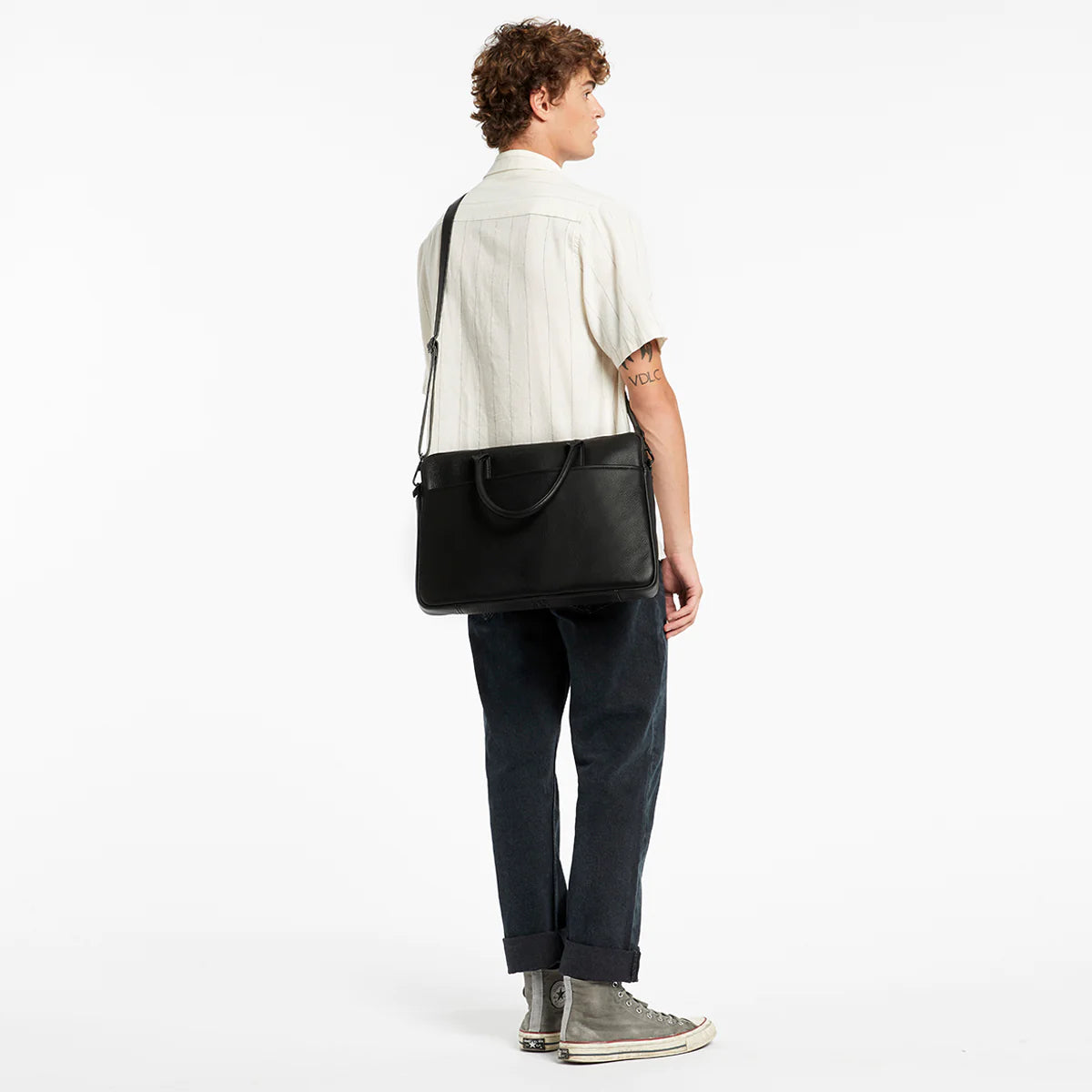 All Black Leather Satchel & Laptop Bag from Status Anxiety
