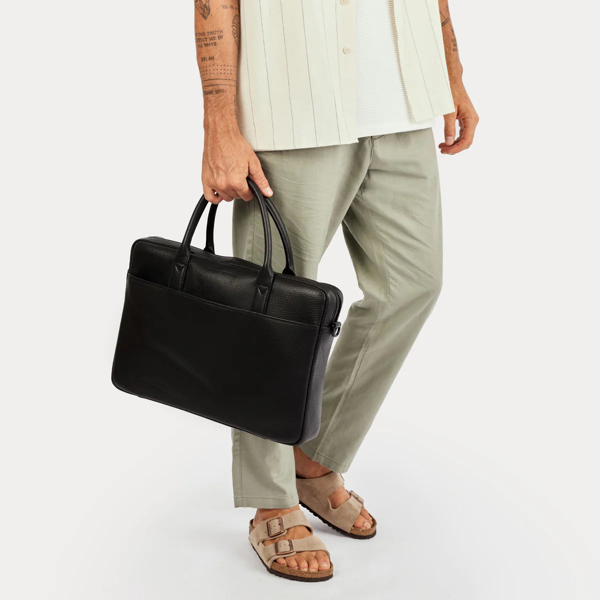 All Black Leather Satchel & Laptop Bag from Status Anxiety