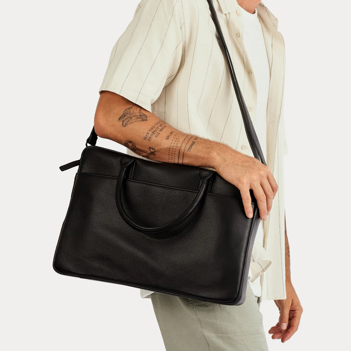 All Black Leather Satchel & Laptop Bag from Status Anxiety