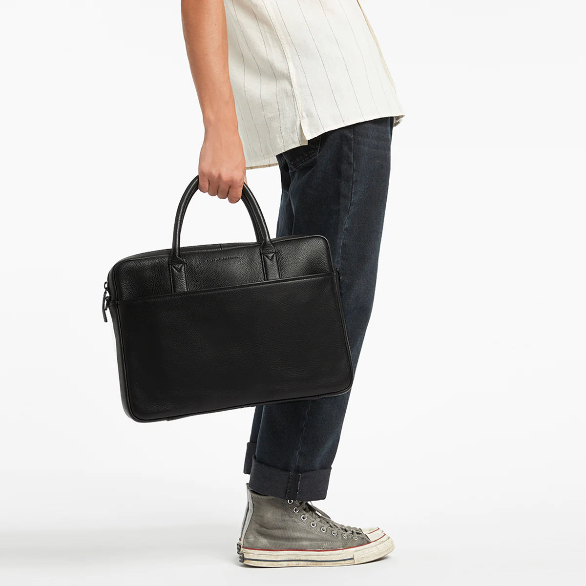 All Black Leather Satchel & Laptop Bag from Status Anxiety