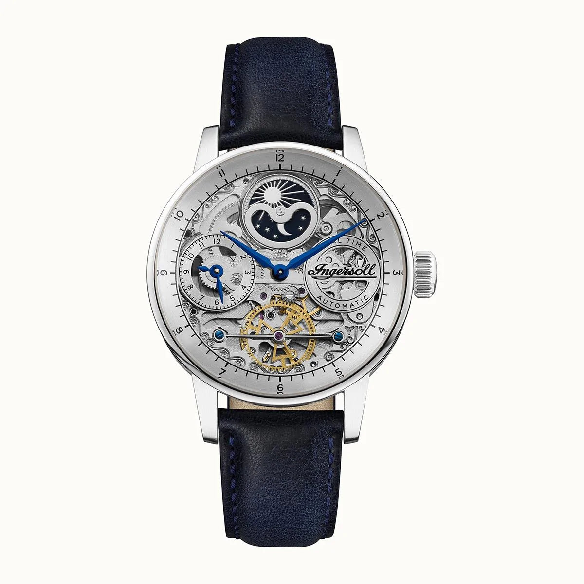 The Jazz Automatic Silver Blue Leather Watch