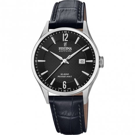 Swiss Black Leather Watch
