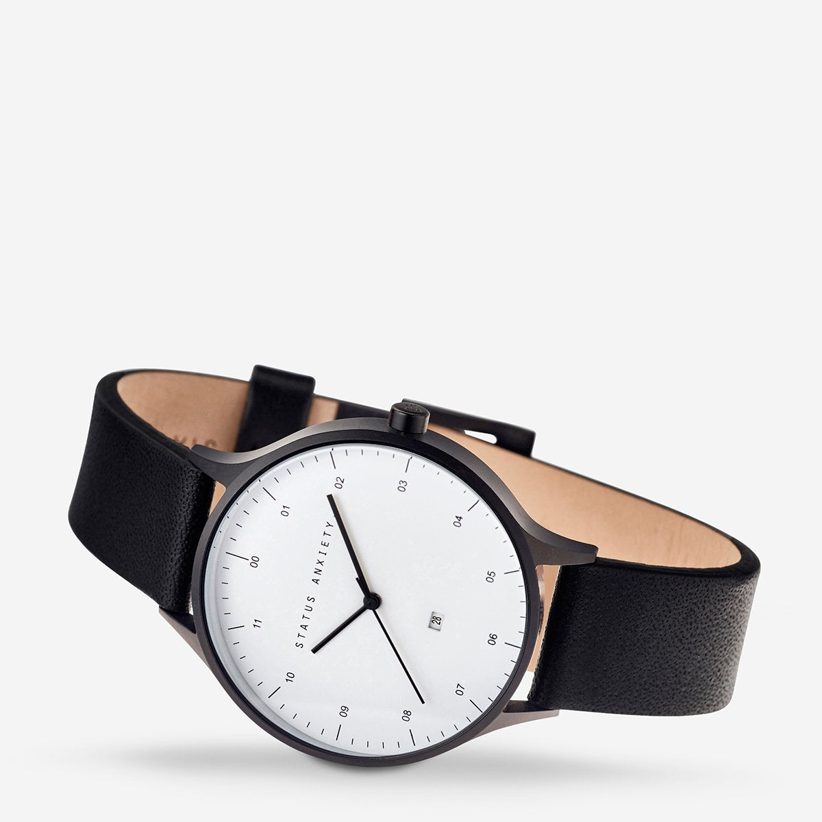 Status Anxiety Watch Inertia Matte Black  White Face  Black Strap