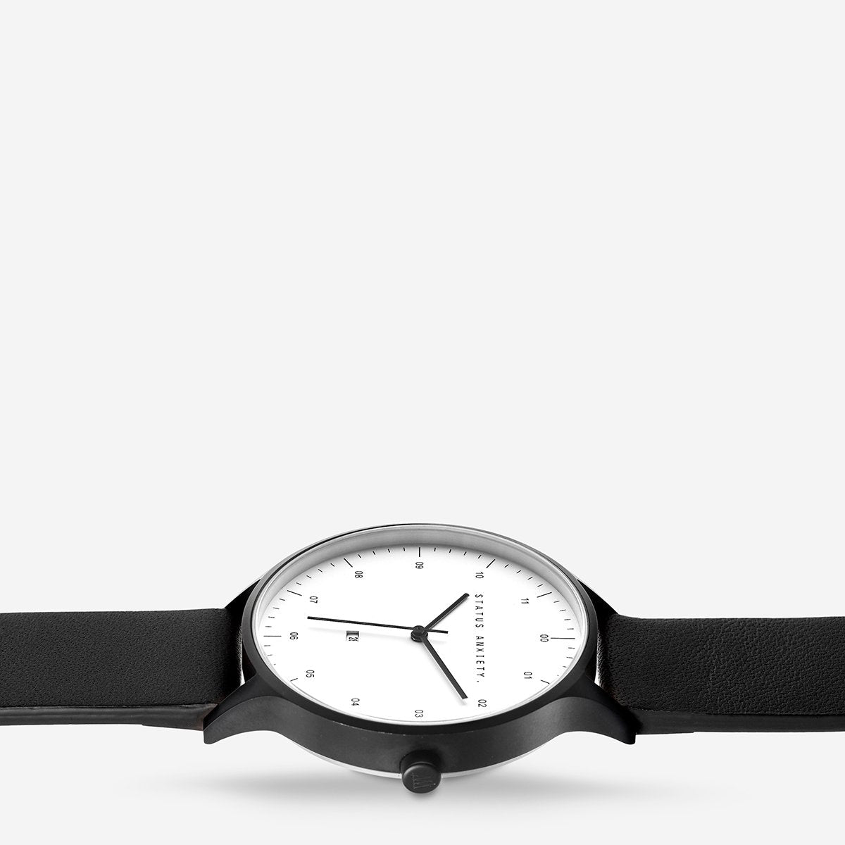 Status Anxiety Watch Inertia Matte Black  White Face  Black Strap
