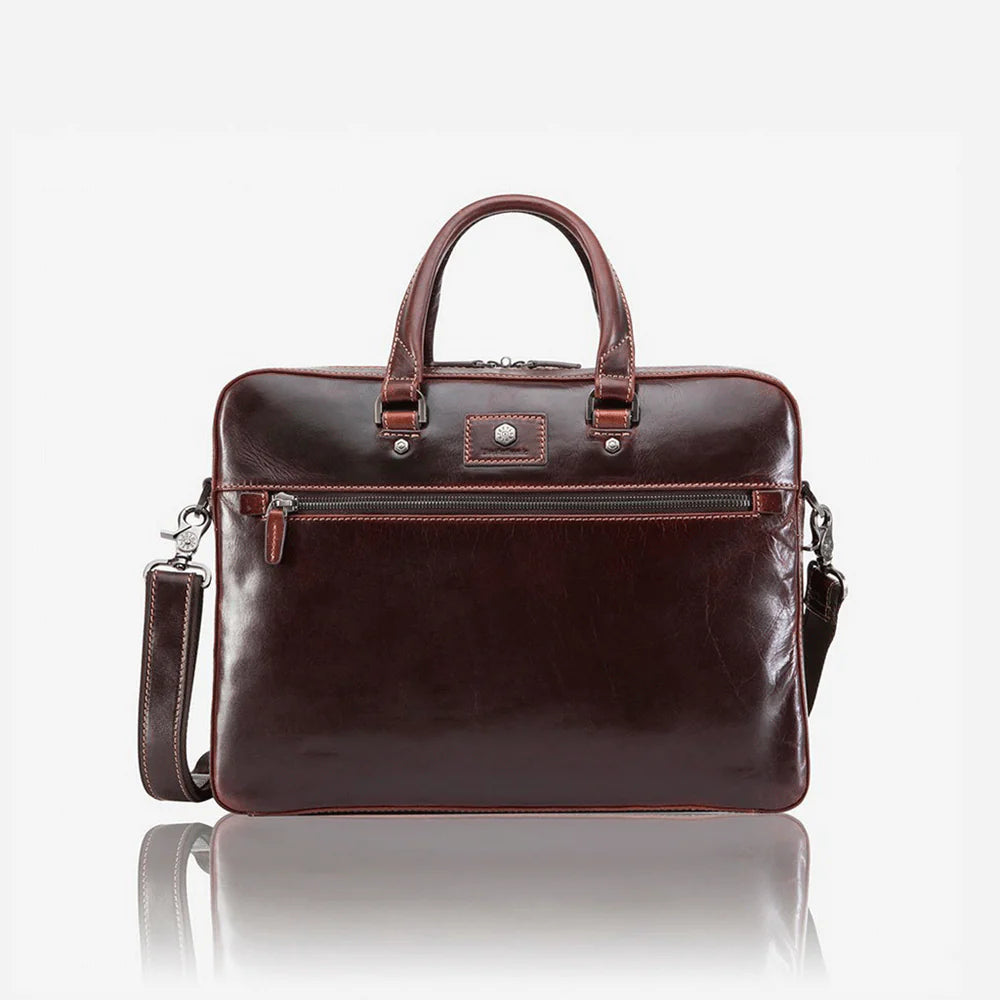 Slim Zip Top Briefcase, Tobacco