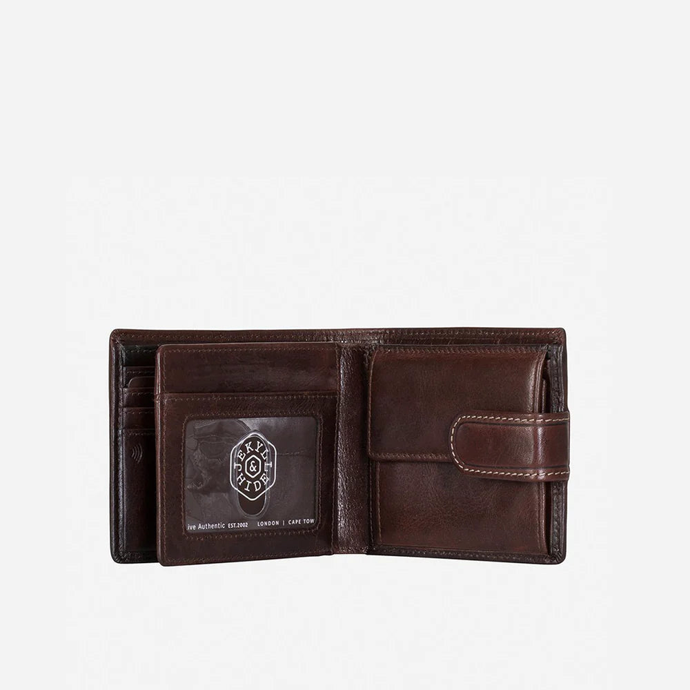 BIFOLD WALLET WITH COIN AND ID WINDOW COFFEE