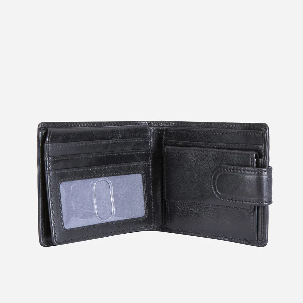 BIFOLD WALLET WITH COIN AND TAB CLOSURE BLACK