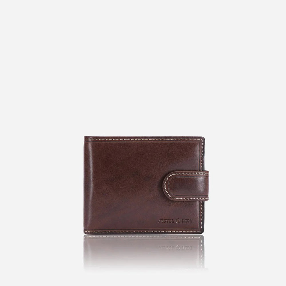 BIFOLD WALLET WITH COIN AND TAB CLOSURE COFFEE